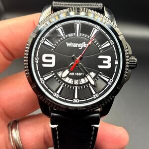 Wrangler WRW5200 1A Men's Black Dial Leather Strap Watch Date Display NIBWT